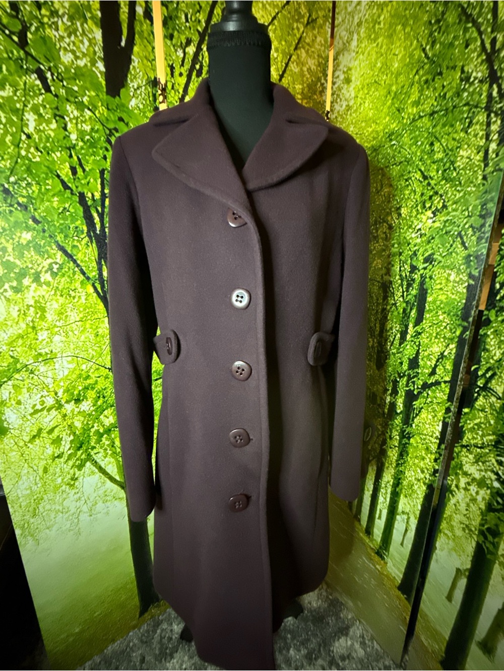 Womens Plum Wool-Blend Single-Breasted Pea Coat - Picture 2 of 9